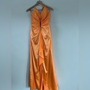 Orange Satin Ruched Evening Gown/Formal/Prom